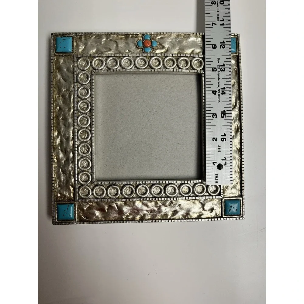 Southwestern Silver Tone Turquoise Picture Frame Rustic Coral‎ Western Native